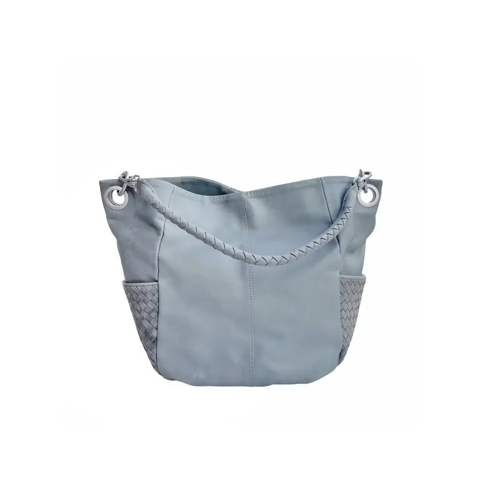 Liebeskind Berlin Jay Oversized Tumbled Leather Bucket Hobo Shoulder Bag Gray